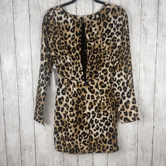 Lulu's Dress XS Wild Life Leopard Animal Print Long Sleeve Mini Party Homecoming - Picture 6 of 12